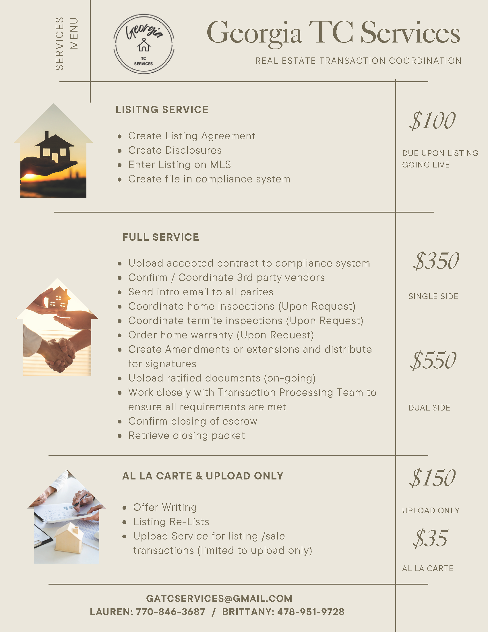 GA TC SERVICES updated pricing sheet